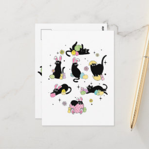 Black Cat with Bunny Eggs Postcard