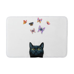 Black Cat with butterflies 606 Bath Mat