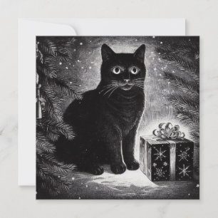Black Cat with Christmas Gift Card