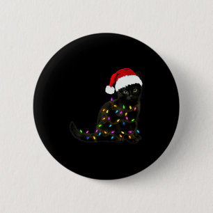 Black Cat With Christmas Light Funny Cat Lover Chr 6 Cm Round Badge