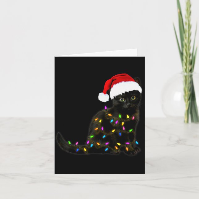 Black Cat With Christmas Light Funny Cat Lover Chr Card (Front)
