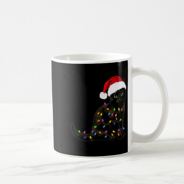 Black Cat With Christmas Light Funny Cat Lover Chr Coffee Mug (Right)