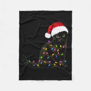 Black Cat With Christmas Light Funny Cat Lover Chr Fleece Blanket