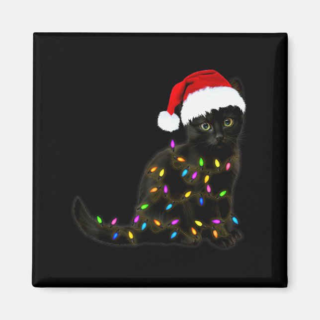 Black Cat With Christmas Light Funny Cat Lover Chr Magnet (Front)