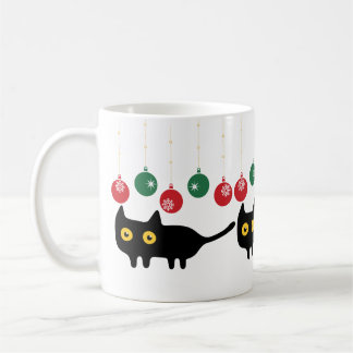 Black Cat with Christmas Ornament Mug