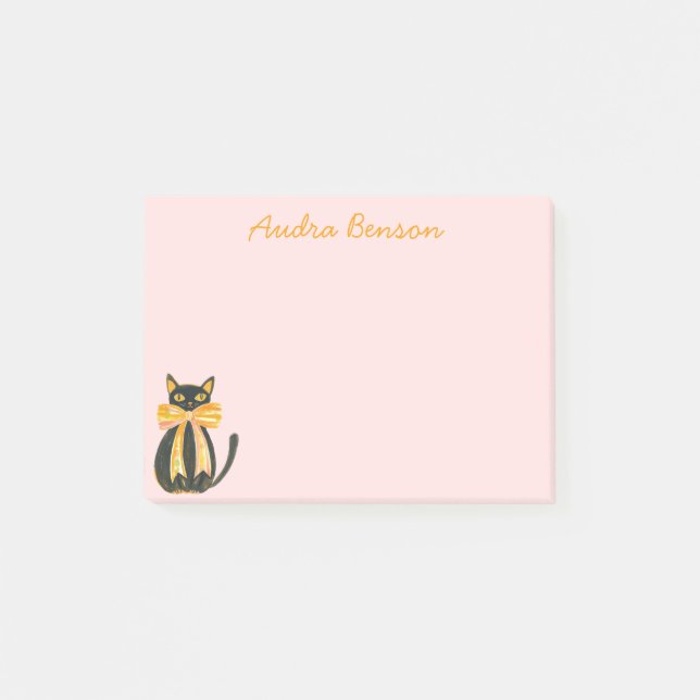 Black cat with coquette bow post-it notes (Front)