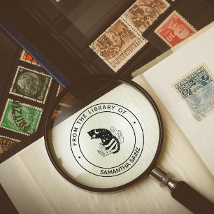 Black Cat with Crystals From The Library of Book Rubber Stamp