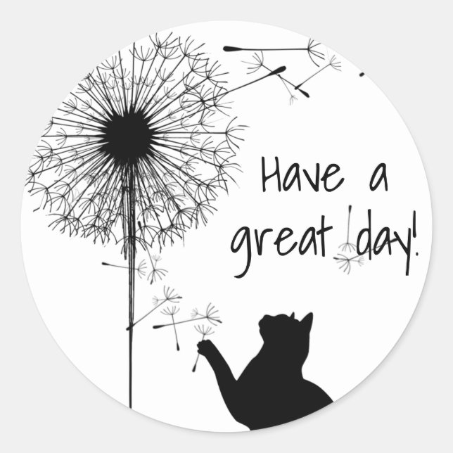 Black Cat with Dandelion Seeds Classic Round Sticker (Front)