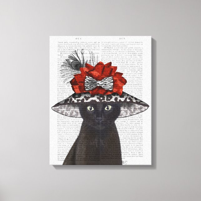 Black Cat with Fabulous Hat 2 Canvas Print (Front)
