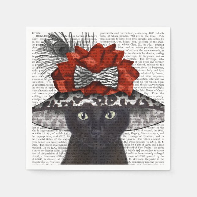 Black Cat with Fabulous Hat Napkin (Front)