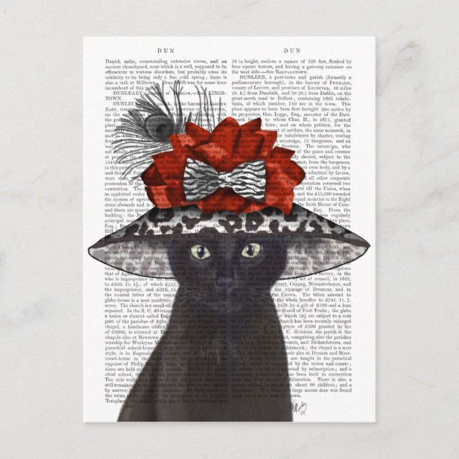Black Cat with Fabulous Hat Postcard (Front)