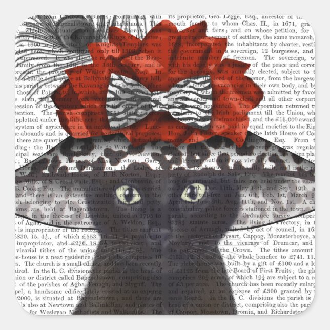 Black Cat with Fabulous Hat Square Sticker (Front)