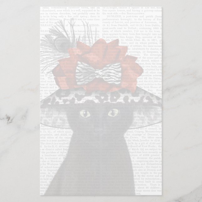 Black Cat with Fabulous Hat Stationery (Front)