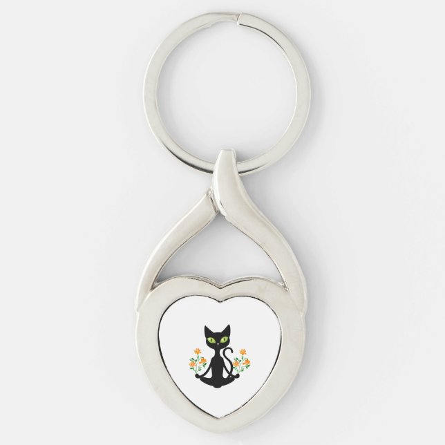black cat with flower    key ring (Front)