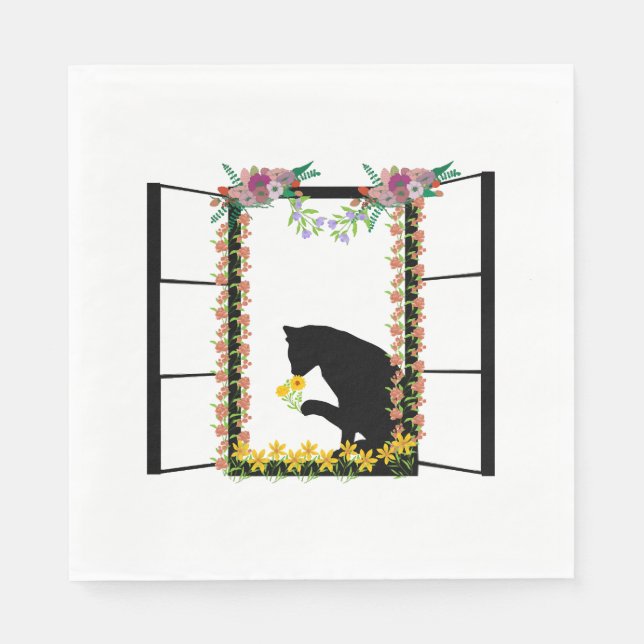 black cat with flower     napkin (Front)