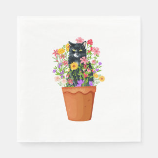 black cat with flower   napkin