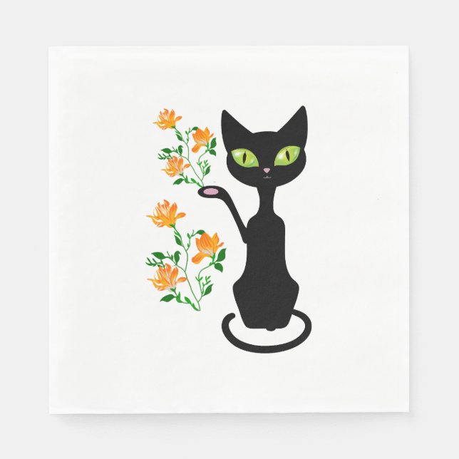 black cat with flower        napkin (Front)