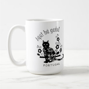 Black cat with flowers and Portuguese expression Coffee Mug