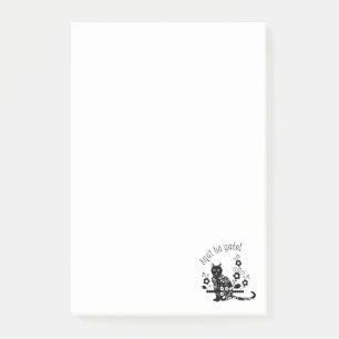 Black cat with flowers and Portuguese expression Post-it Notes