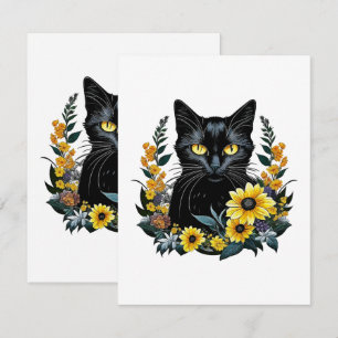 black cat with flowers RSVP card