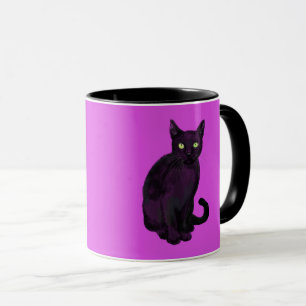Black cat with fuchsia background  mug