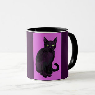 Black cat with fuchsia background  mug
