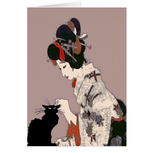 Black Cat with Geisha Cards | Zazzle