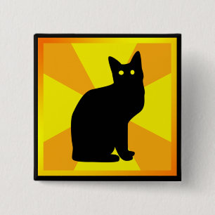 Black Cat with Glowing Eyes - 15 Cm Square Badge
