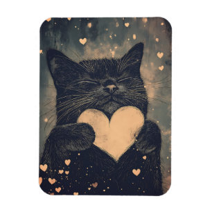 Black Cat with Golden Heart - Cat's Cosy Love Magnet