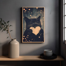 Black Cat with Golden Heart - Cat's Cosy Love