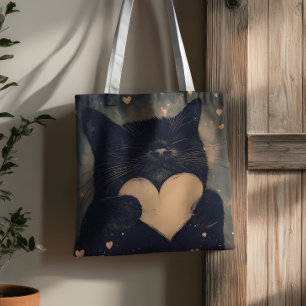 Black Cat with Golden Heart - Cat's Cosy Love Tote Bag