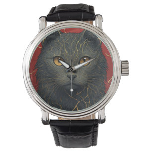 Black Cat With Golden Kintsugi Cracks Accent ✨ Watch
