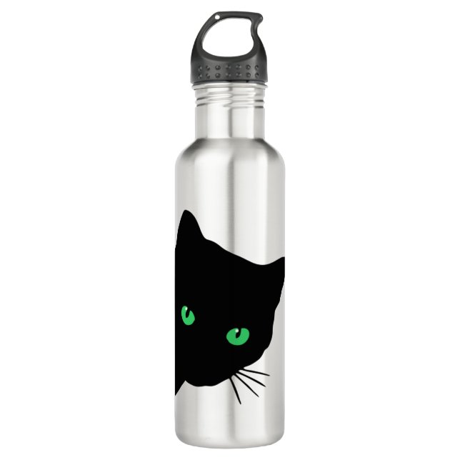 black cat with green eyes   710 ml water bottle (Front)