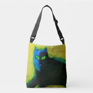 Black Cat with Green Eyes Abstract Art Crossbody Bag