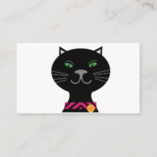 Black cat with green eyes and pink collar business card