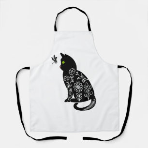 Black cat with green eyes apron