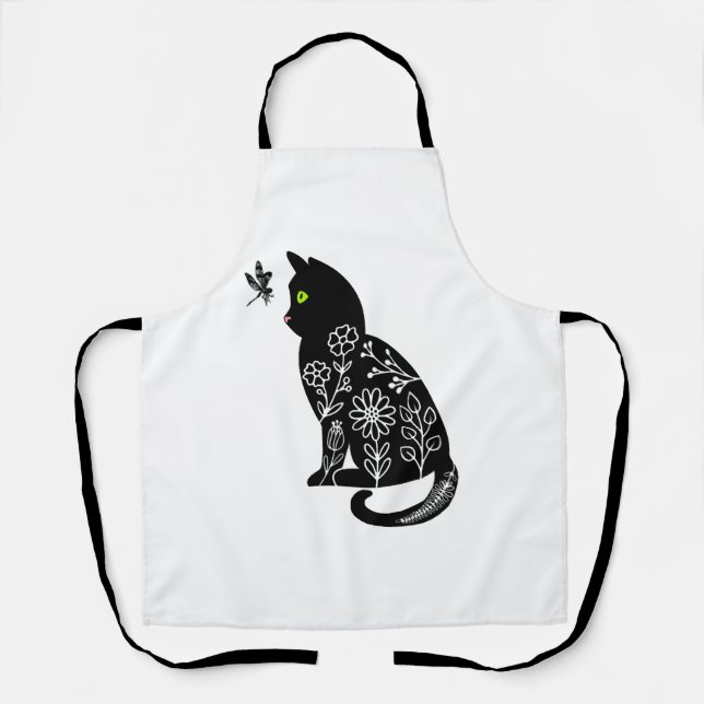 Black cat with green eyes apron (Front)