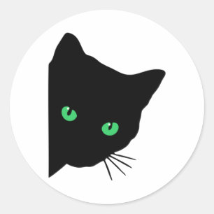 black cat with green eyes classic round sticker