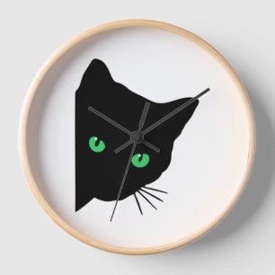 black cat with green eyes   clock