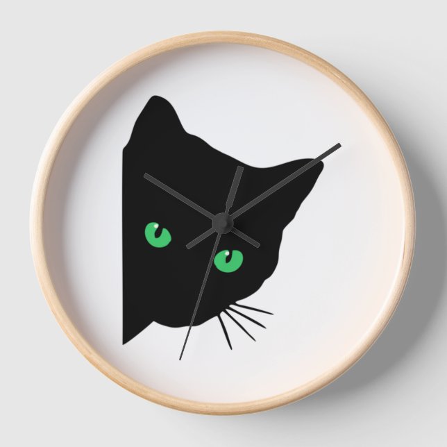 black cat with green eyes   clock (Front)