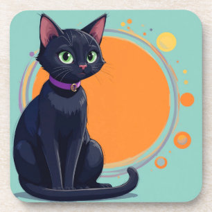 Black Cat With Green Eyes Coaster