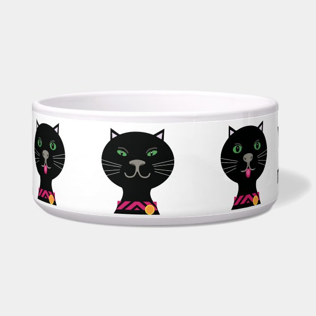 Black cat with green eyes cute pet bowl (Left)