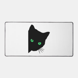 black cat with green eyes desk mat