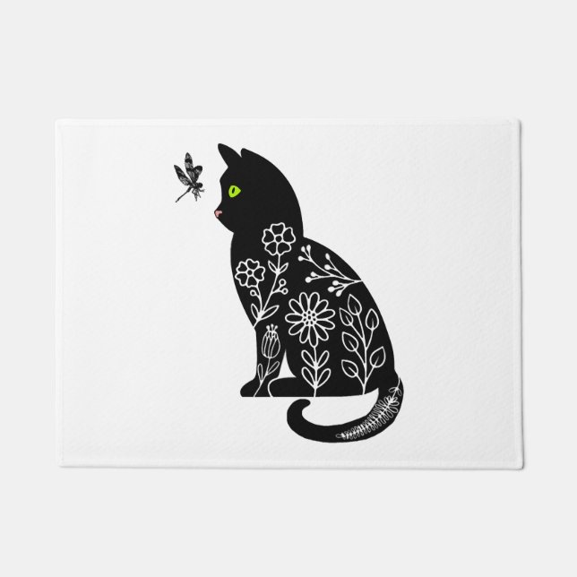 Black cat with green eyes doormat (Front)