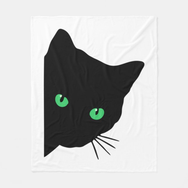 black cat with green eyes   fleece blanket (Front)