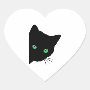 black cat with green eyes heart sticker
