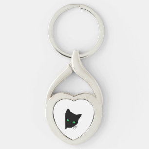 black cat with green eyes key ring