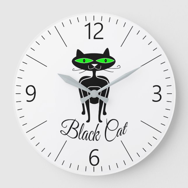 Black cat with green eyes large clock (Front)