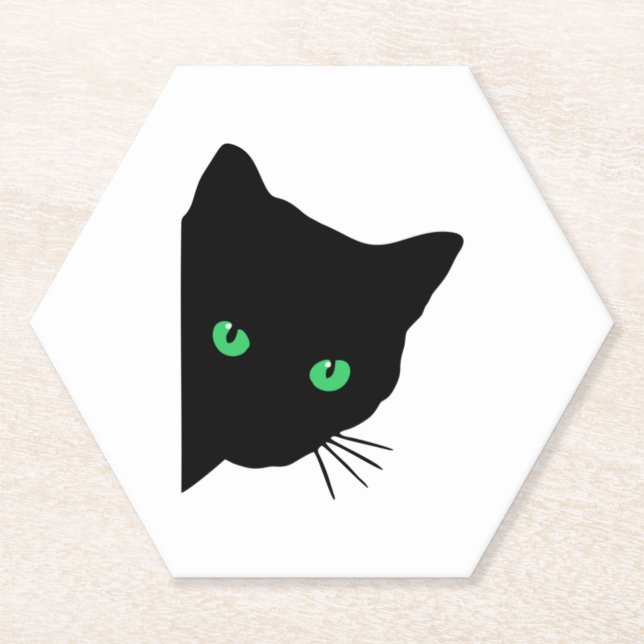 black cat with green eyes   paper coaster (Front)