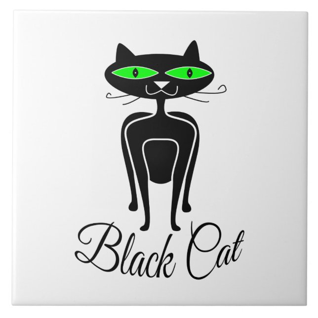 Black cat with green eyes tile (Front)
